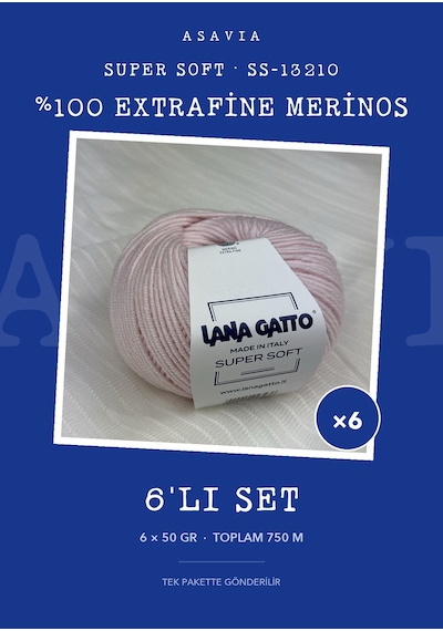 Lana Gatto Super Soft Örgü İpi 6'lı Set 6 X 50 Gr %100 Extrafine Merinos Ss-13210