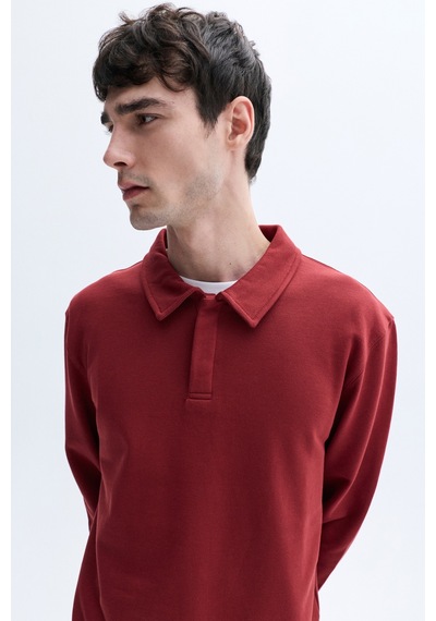 Mudo Erkek Erkek Bordo Loose Fit Düğmeli Dik Yaka Sweatshirt 1264101