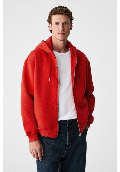 Grimelange Ashby Erkek Kapüşonlu Fermuarlı Cepli Kordonlu Boxy Kalıp Kırmızı Sweatshirt Kırmızı