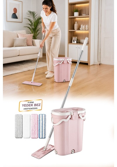 Kovalı Mikrofiber Mop Temizlik Seti + Hediye 4'lü Yedek Mikrofiber Bez Vp-500-611
