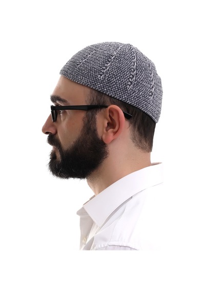 Füme Gri Kışlık Çift Renk Kadife Namaz Takkesi