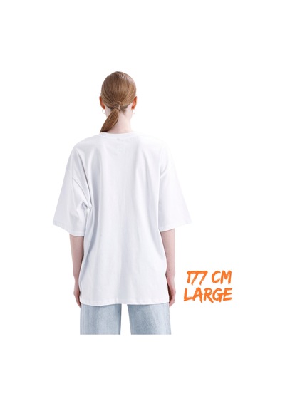 Pxm - %100 Pamuklu Oversize Tişört Kırık Beyaz Kırık Beyaz