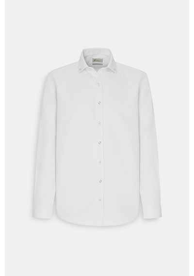 Erkek Beyaz Slim Fit Dar Kesim Oxford Düğmeli Yaka Armürlü Pamuklu Gömlek Beyaz