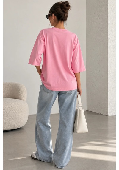Bb Butik Basic Kadın Oversize Modal Bluz Truvakar Kol Basic Lnc34 Pembe