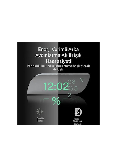 Usb Ve Pille Çalışan Ayna Ekranlı Dijital Masa Saati Alarm Termometre Nem Ölçer Masaüstü Pilli Saat Siyah