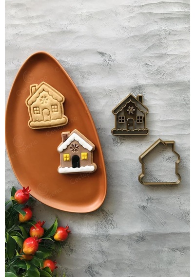 Gold Kar Taneli Ev Hamur Şekillendirici, Kurabiye Kalıbı, Seramik Kalıbı, 7x8 Cm Çok Renkli