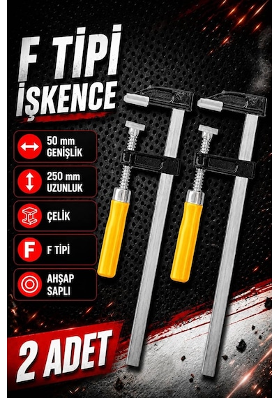 Zephoo 2 Adet Çelik F Tipi Mobilyacı Işkencesi 50x250mm Ile 50x250 Mm Marangoz F Kelepçesi