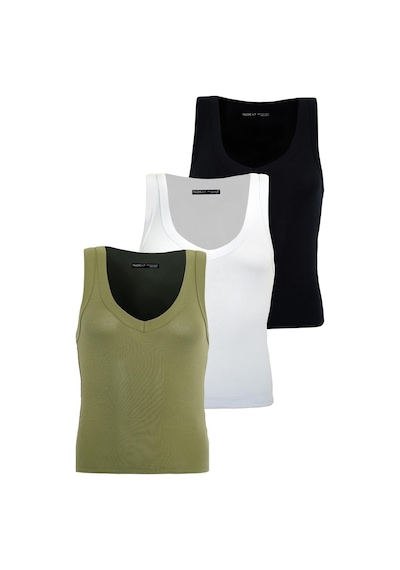 Madmext Siyah/beyaz/açık Yeşil Derin V Yaka %100 Pamuklu Basic Kadın Atlet Mg2405 Siyah/beyaz/açık Yeşil