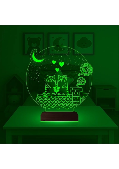 Luvivia Kedi Kalp Çocuk Odası 3d Lamba - Masa Gece Lambası Şeffaf