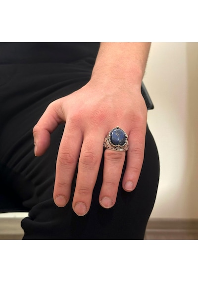 925k Gümüş El Yapımı Erkek Yüzüğü - Çeşitli Doğal Taşlarla Mevcuttur Lapis Lazuli Gümüş