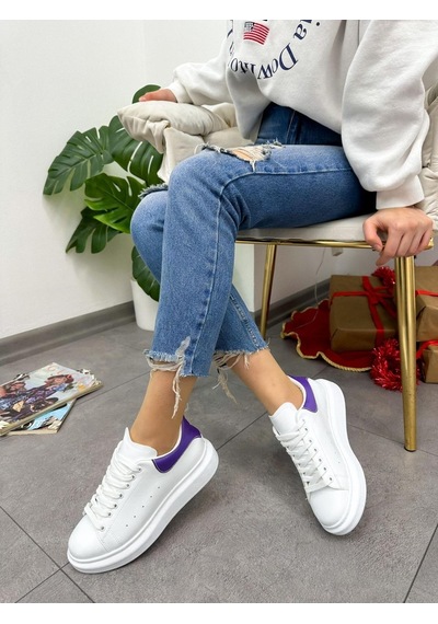 Erva'nın Butiği Beyaz Mor Queen Kadın Bağcıklı Sneakers-5025 Beyaz Mor Cilt