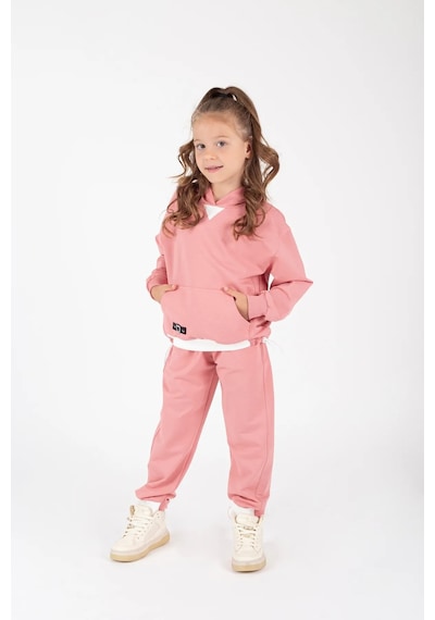 Mnk Baby & Kids Kız Çocuk Kanguru Cepli Beli Lastik Detaylı Günlük Eşofman Takımı M00754 Pembe