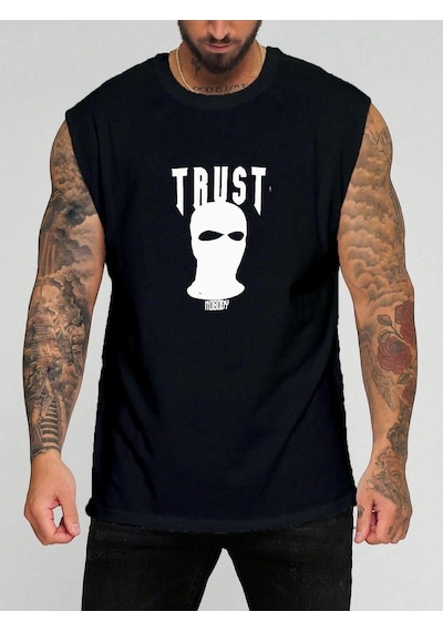 Trust Baskılı Kolsuz Tişört SIYAH