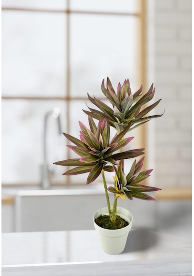 Yapay Çiçek Pembe Yukka Ağacı 60cm 3dal Salon Çiçeği Beyaz Saksılı Yapay Bitki