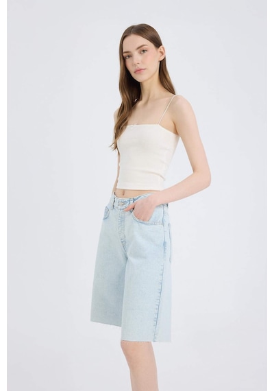 Defacto Normal Bel Jean Bermuda Şort E1149ax25spnm39 Mavi