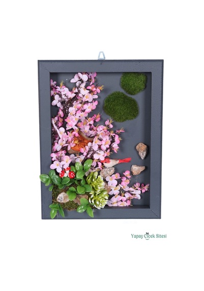 Yapay Çiçek Sitesi Ahşap Çerçeveli Yapay Çiçek Duvar Tablosu 28x37 Cm Model 4 Yeşil