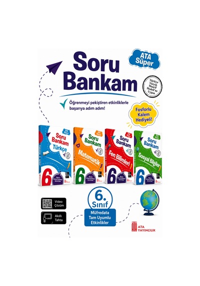 6. Sınıf Ata Süper Türkçe - Matematik - Fen Bilimleri - Sosyal Bilgiler Soru Bankam Seti