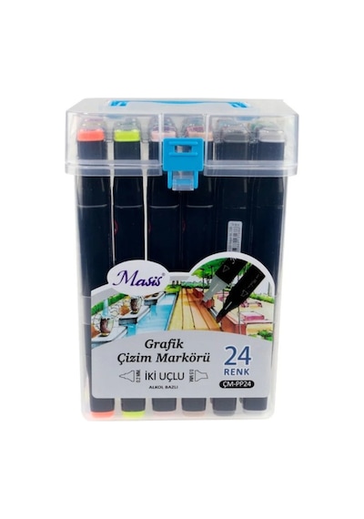 Twin Çift Uçlu Marker Kalemi Plastik Kutu Seti 24lü