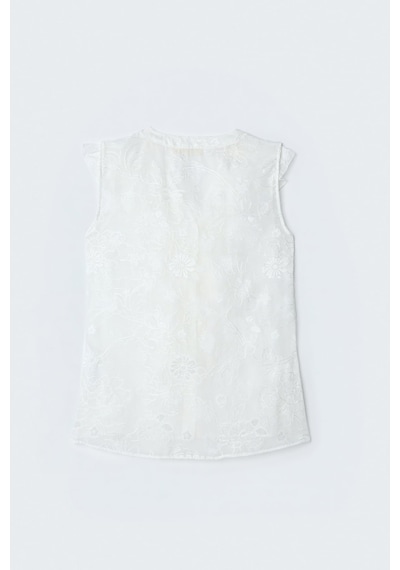 Sateen Fırfırlı Nakışlı Şifon Gömlek - Ekru-137456