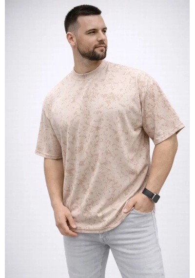 Veraura Lifestyle Erkek Premium Tişört Osy Yumuşak Dokulu Yıkamalı Oversize T-shirt - Bej