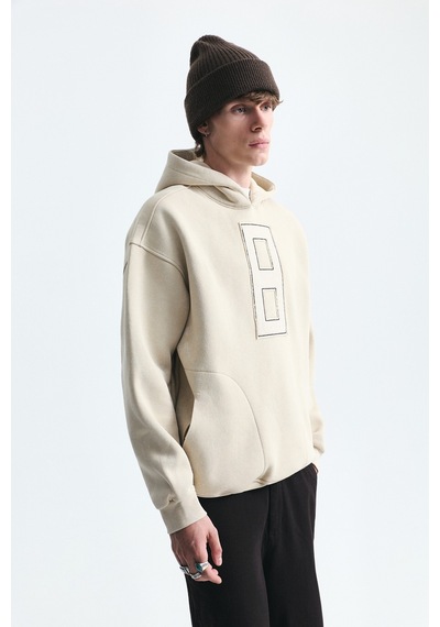 Vamos Numara Baskılı Oversize Sweatshirt Bej