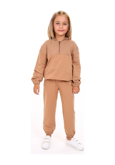 Toontoy Kids Toontoy Kız Çocuk Armalı Eşofman Takım Kahverengi