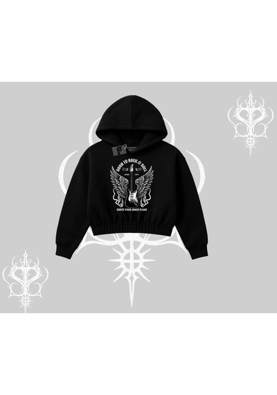 Startmore Kapşonlu Crop Sweatshirt Born To Rock Eternal Flame Legacy Siyah