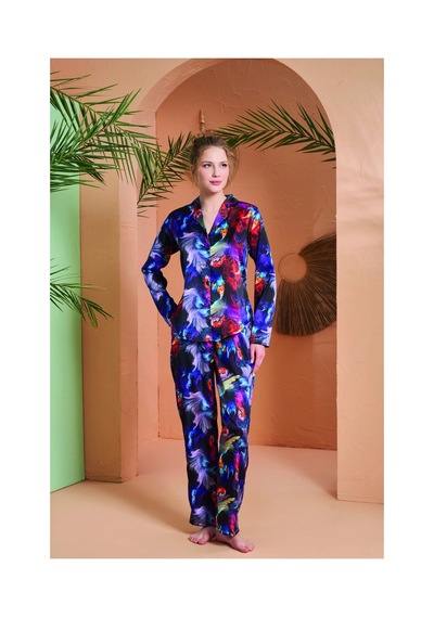Angbutik Pjs 27079 Kadın Düğmeli Pijama Takımı mor