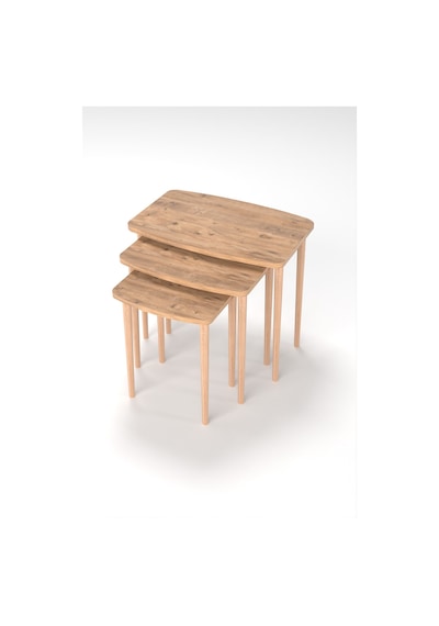 Astor Çam Zigon Sehpa Dikdörtgen 3'lü Set İç İçe Geçebilen Ahşap Ayaklı Çam Desen Yüzey 60gx37dx52y - Atlantik Çam