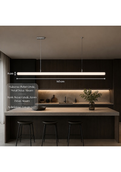 Lenor Tam Çevresel Işık Yayılımlı Beyaz Lineer Led Sarkıt