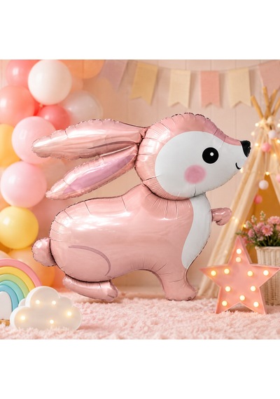 Pembe Retro Tavşan Folyo Balon 60x59 Cm Doğum Günü Baby Shower Parti Süsü Dekorasyonu Çok Renkli