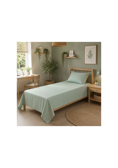 Tek Kişilik Lastiksiz Çarşaf Seti %100 Pamuk 160x240 Cm Yastık Kılıfı Dahil Mint Yeşili