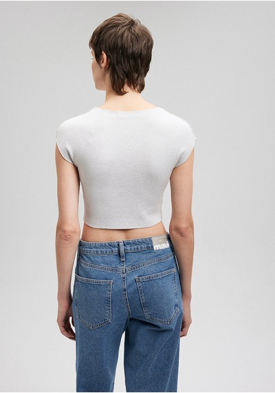 Mavi - Gri Crop Triko Top 1710426-86685 Gri