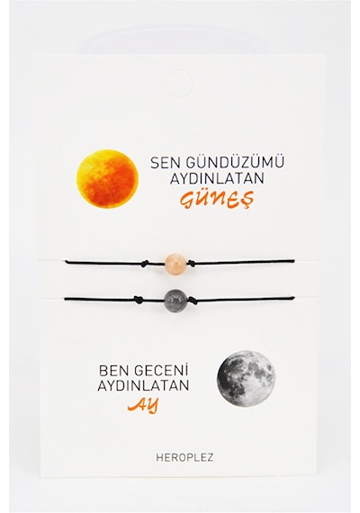 Güneş Ay Kombin Genç Kız Kadın Erkek Bileklik Sevgili Arkadaş Bilekliği Ayarlanabilir Gri - Sarı