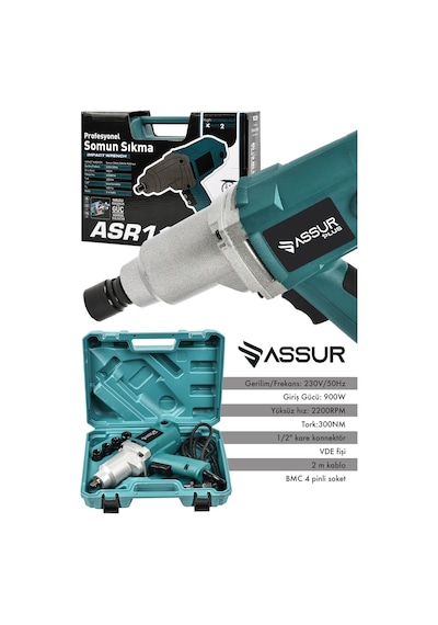 Assur ASR116 Elektrikli 900W 300NM Somun Sıkma Sökme Mavi