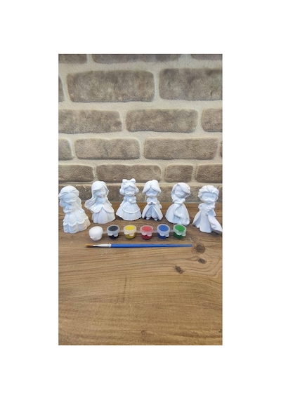 Prenses Temalı Taş Boyama Seti 6 Figür + 6 Renk Boya + Fırça Çocuk Hobi Etkinlik