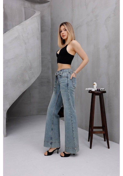 Zdnjeans Kemer Detaylı Palazzo Kot Pantolon Mavi