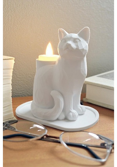 Siyah Kedi Biblo Led Mumluk Dekoratif Şık Ev Ofis Aksesuarı Masa Üstü Hediye