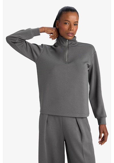 Defacto Oversize Geniş Kalıp Yarım Fermuarlı Modal Sporcu Sweatshirt D7126ax26spkh521 Haki-kh521