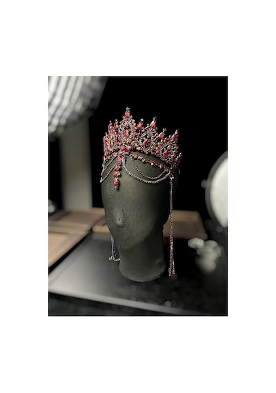 Diamond Veil Crown Alınlıklı Gelin,kına,nişan,söz,after,bride,party Taç Bordo - 885835840 Bordo