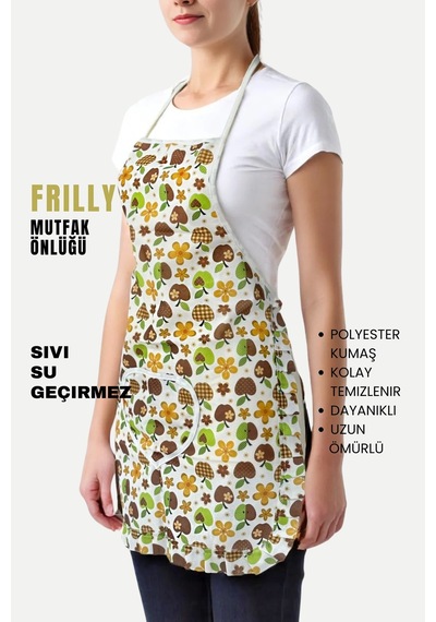 Frilly İkili Paket Mutfak Önlüğü Sıvı Geçirmez Su Geçirmez Mutfak Önlüğü Elmalı