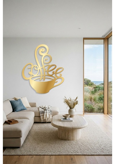 Coffee Metal Duvar Tablosu - Duvar Dekoru - Altın - 42 X 50 Cm