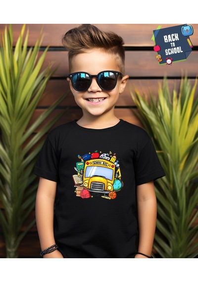 Aselinda Back To School Baskılı Unisex Çocuk Tişört-okula Dönüş Baskılı Çocuk Tişört Siyah
