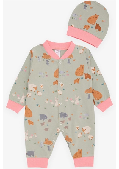 Breeze Kız Bebek Tulum Bahar Temalı Hayvancık Desenli 0-3 Ay-6 Ay, Mint Yeşili-Mint Yeşili