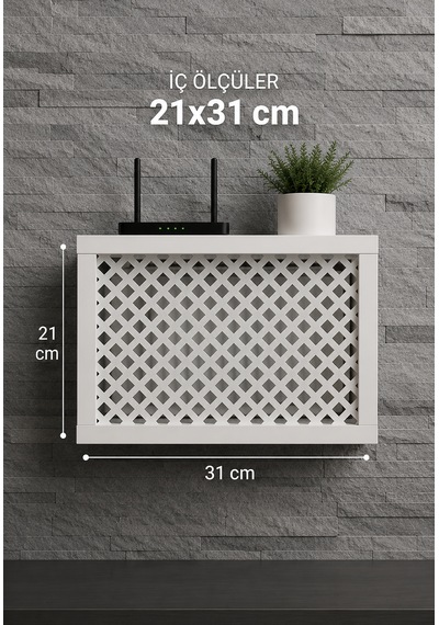 Modern Dekoratif Duvara Asılabilir Mdf Sigorta Ve Modem-wifi Saklama Kutusu 25x35 Cm Derinlik 10cm Beyaz