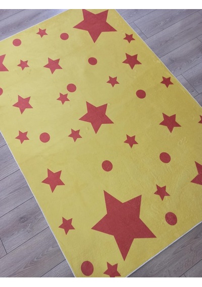 Çam Halı Kids Sarı Kırmızı Taraftar Yıldız Desenli Çocuk Odası Halısı - 120x180 Sarı