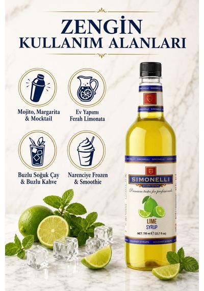 Simoenlli Kahve Şurubu Lime Aromalı Şurup 700 ML + Pompa Simonelli