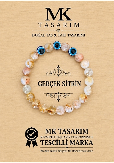 Gerçek Sitrin Taşı Bileklik Mk.7000.856- Rahatlık-dinginlik-enerji- Stres Bilekliği- Renkleri Boya D Çok Renkli