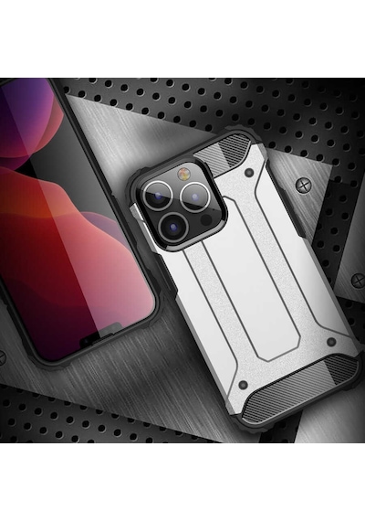 Apple Uyumlu iPhone 13 Pro Max Kılıf Armor Hybrid Zırh Silikon Siyah -