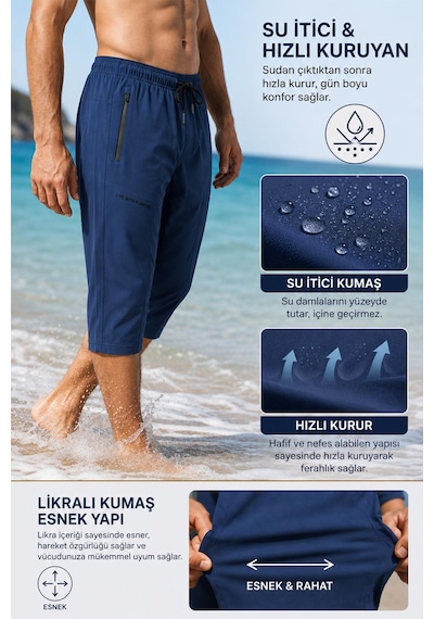 Miami Beach İndigo Diz Altı Uzun Model Su İtici Özellikli Likralı Esnek Kumaş Erkek Plaj Deniz Kapri Şort // 940 Miami Beach İndigo Diz Altı Uzun Model Su İtici Özellikli Likralı Esnek Kumaş Erkek Plaj Deniz Kapri Şort // 940